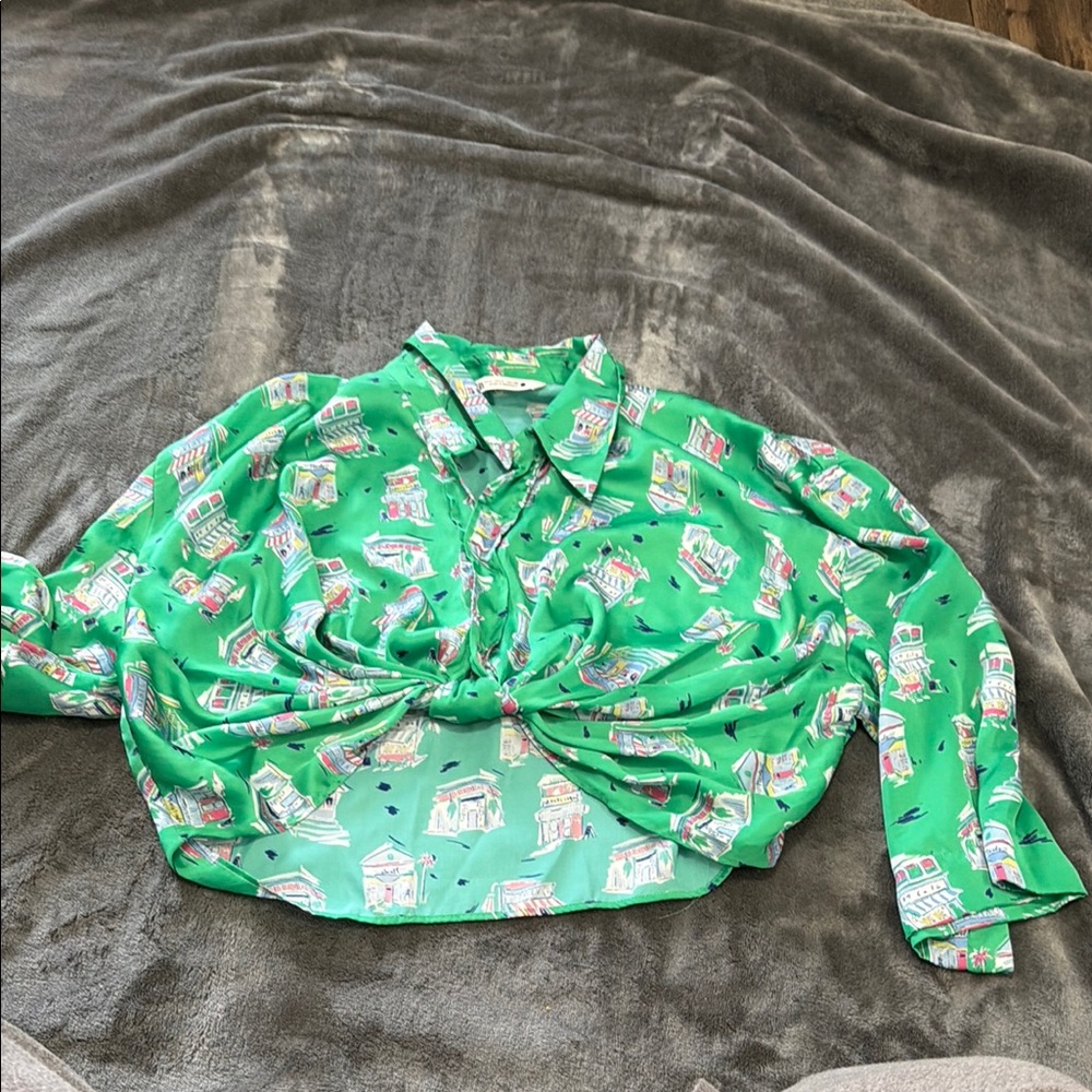 Zara Green Printed Crop Top